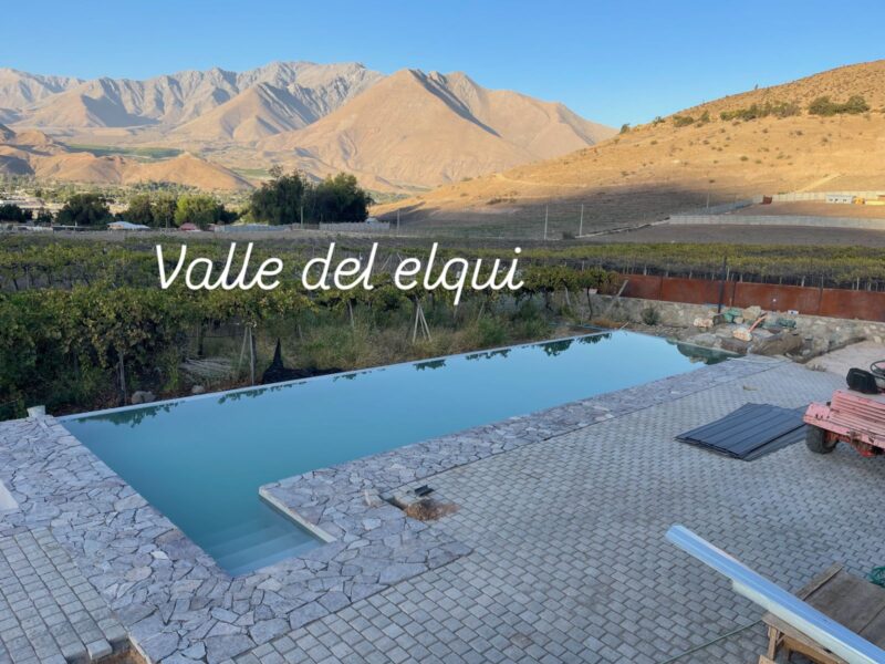 Piscina infinity con vista al Valle del Elqui y viñedos